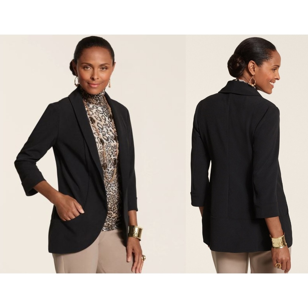 Chicos 1 Black Knit 3/4 Sleeve Shawl Collar Jacket